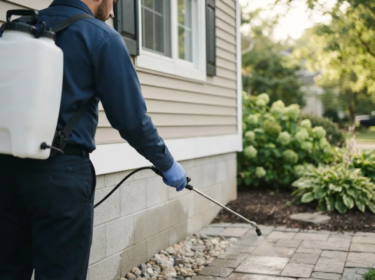 Pest control technician inspecting a home in Blue Ridge, TX